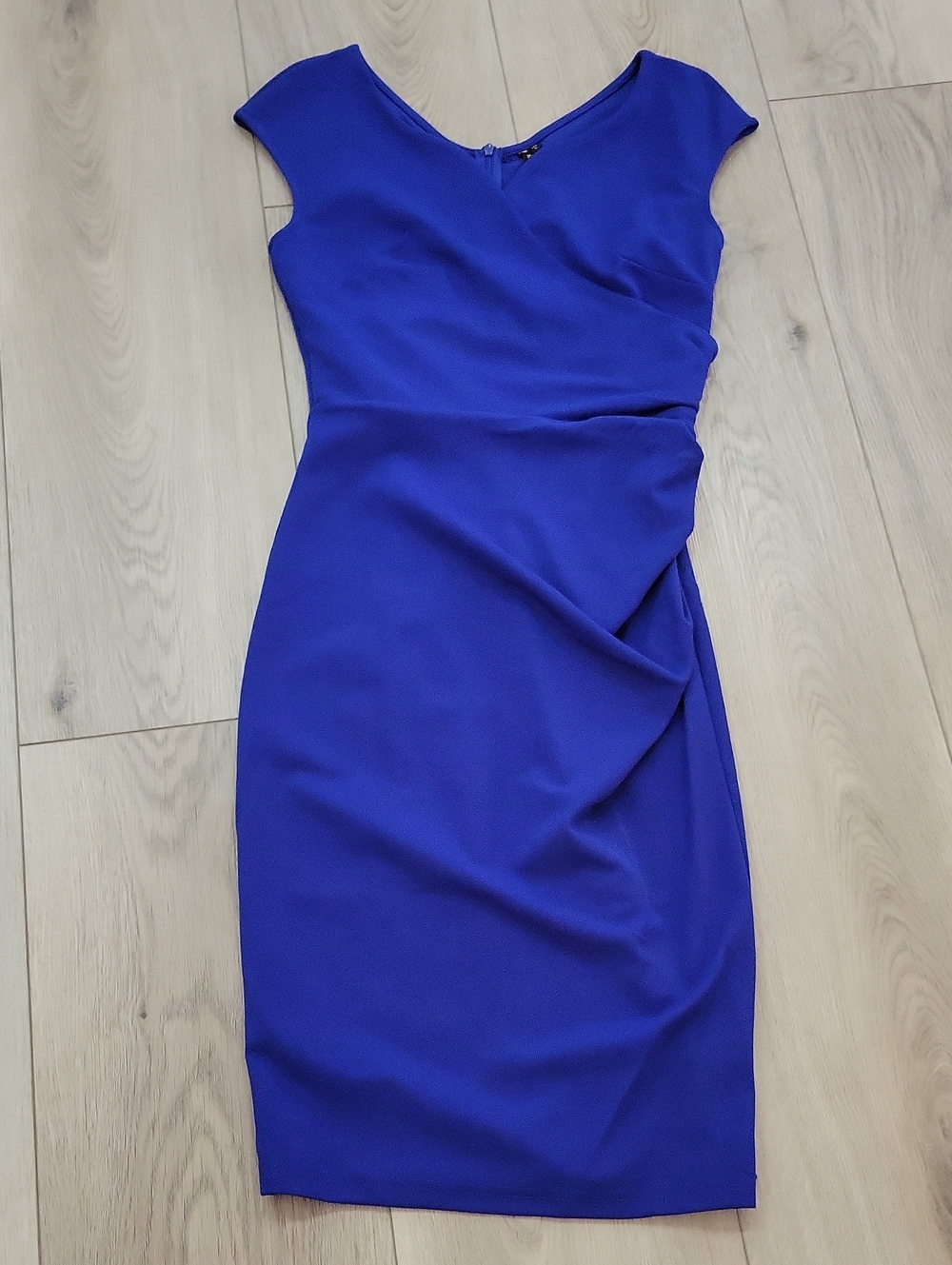 Miusol Royal Blue Midi Sheath Dress with Side Draping